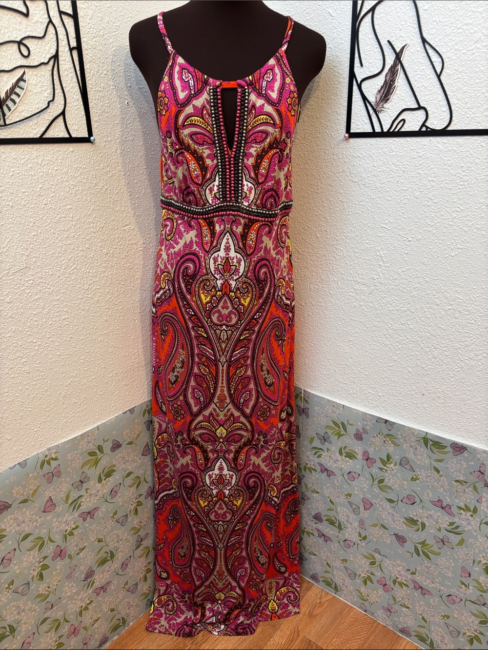 INC International Concepts vibrant orange & pink floral paisley dress. Size L.